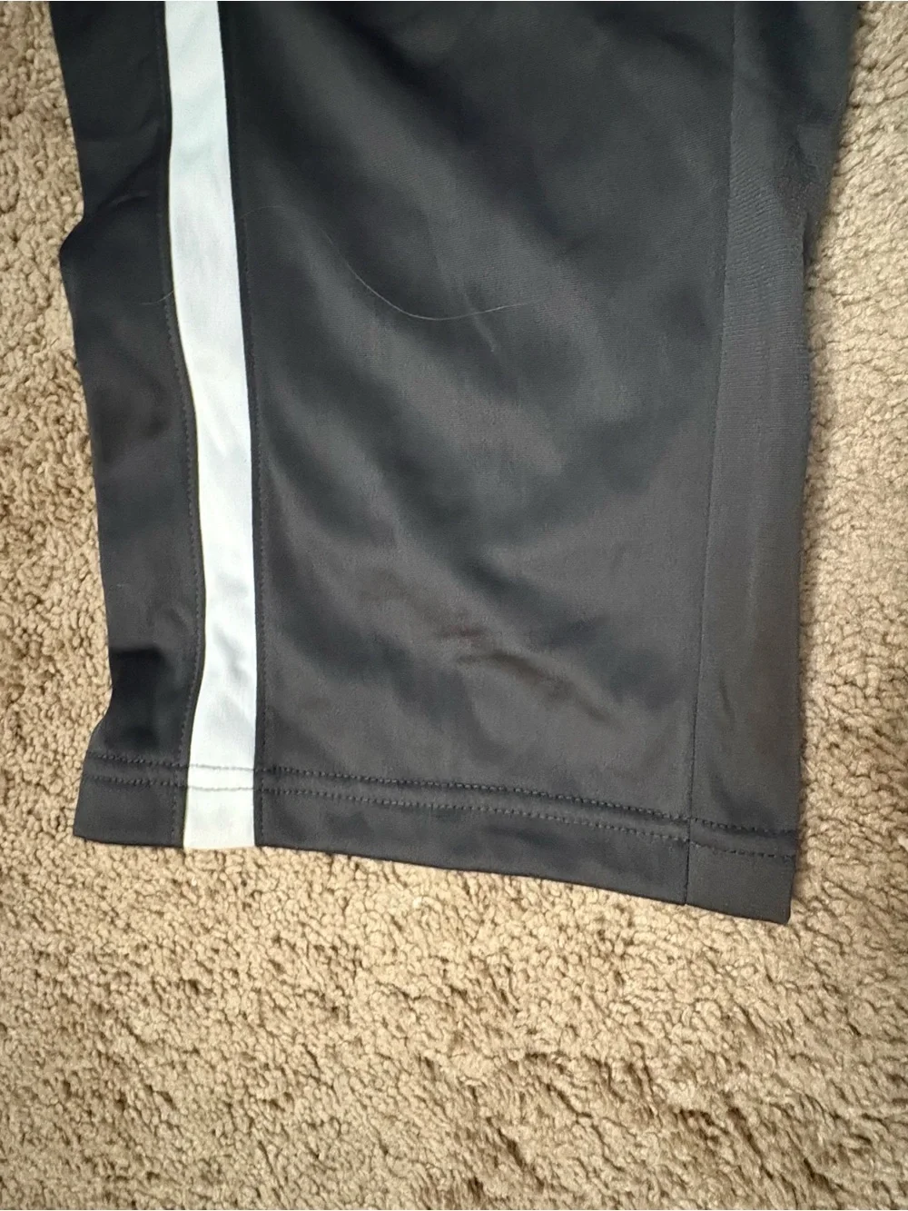Nike Dark Gray Athletic Track Pants with White Stripe Accents - Mens Large